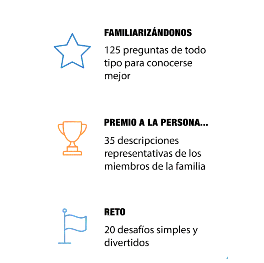 Familiando, juego de cartas para compartir en familia, con 180 cartas interactivas que fomentan la diversión y el conocimiento entre todos los miembros de la familia.